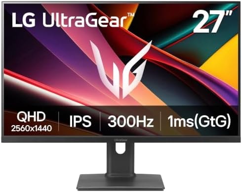 LG 27G64NA-B 27-inch Ultragear G6 QHD (2560 x 1440) IPS Gaming Monitor, 300Hz, 1ms, NVIDIA G-Sync Compatible, AMD FreeSync Premium, VESA DisplayHDR 400, HDMI 2.1, DisplayPort, Black
