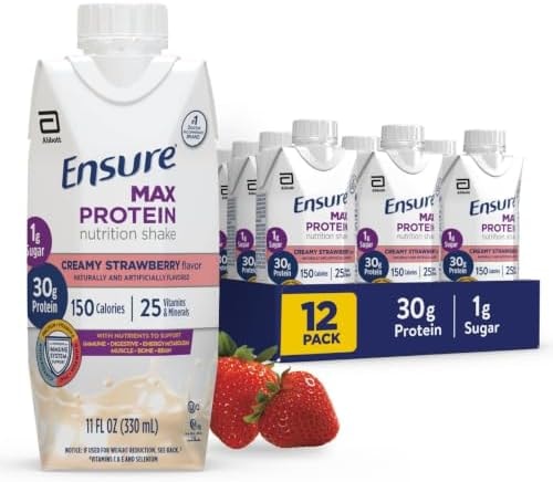 Ensure Max Protein Creamy Strawberry Shake, 30g High Protein, 12 Pack