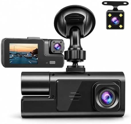 1080P 3 Channel Dash Cam, Wi-Fi DashCam, 1080P Front and Rear Inside, 2’’ Display Mini Car Camera, HDR Night Vision, Loop Recording, G-Sensor, 24H Parking Mode, 170°Wide Angle (Black)