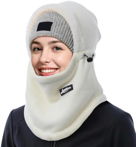 Fleece Balaclava Winter Warm Ski Mask for Men and Women Breathable Face Mask Thermal Neck Warmer Windproof Hooded Scarf Cold Weather, Beige