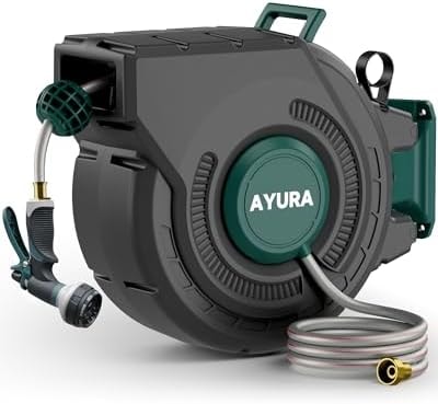 Retractable Garden Hose Reel 1/2 Inch x 100 ft,Automatic Slow Rewind System
