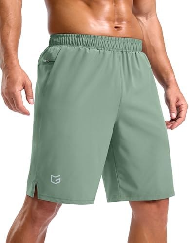 G Gradual Men's Workout Gym Shorts with 2 Zipper Pockets 7"/ 5"/ 9" Quick Dry Athletic Running Basketball Shorts for Men (Lodenfrost, 9M)