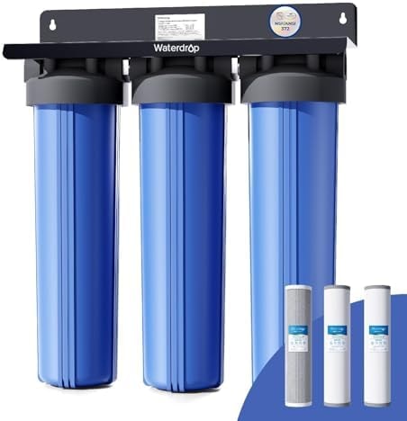Waterdrop WHF3T-FG 3-Stage Whole House Water Filter System, Reduces Iron & Manganese, Lead, Chlorine, Odor, 7-Stage Filtration, with Carbon Filter & Sediment Filter, 5 Micron, 1" Inlet/Outlet