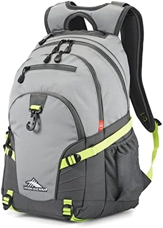 High Sierra Loop Backpack, Travel, or Work Bookbag with tablet sleeve, One Size, Steel Grey/Mercury/Neon Green