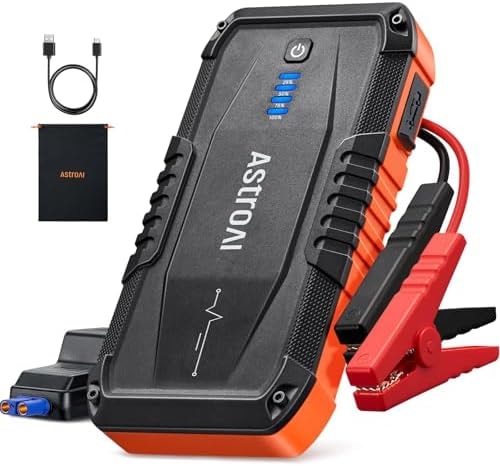 AstroAI S8 Car Battery Jump Starter 1500A – Portable 12V Lithium Jump Box with 3 Mode Flashlight, Power Bank & Smart Jumper Cables - for 6.0L Gas and 3.0L Diesel Engine,Orange