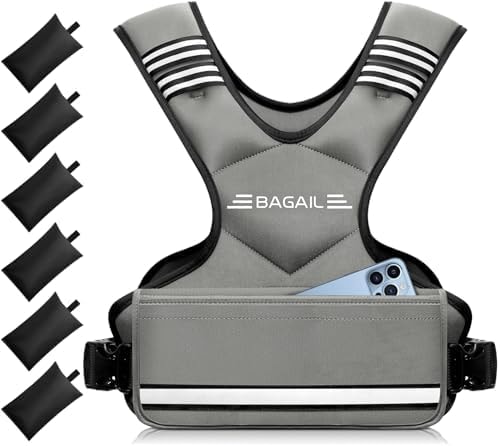 BAGAIL Adjustable Weighted Vest for Women 4-10lb, Comfortable U-Neck Rucking Vest with 6 Removable Weights, Storage Pocket and Reflective Strips for Walking, Jogging, Weight Loss & Home Workouts