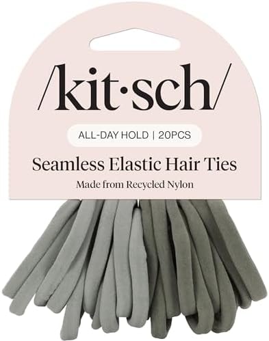 Kitsch Nylon Hair Ties No Damage - Stretchable Hair Bands for Strong All-Day Hold, Ponytail Holders | Hair Accessories for Girls - Eucalyptus, 20 Pcs
