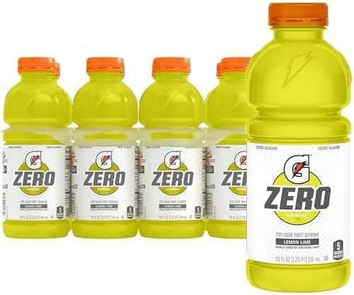 Gatorade Zero Sugar Thirst Quencher Sports Drinks, Lemon-Lime, 20 Ounce Bottles (Pack of 8)