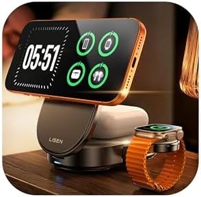 LISEN [Ultra-Fast 25W] 3-in-1 Charging Station for Apple, Qi2.2 25W Foldable Wireless MagSafe Charger Stand for iPhone 17/16/15/14/13 Pro Max, Apple Watch&AirPods, Travel Portable with 45W Adapter