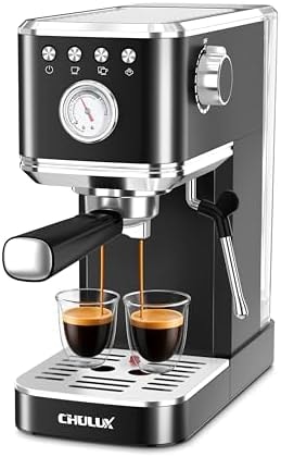 CHULUX Slim Espresso Machine with Milk Frother for Home Cappuccino, Black
