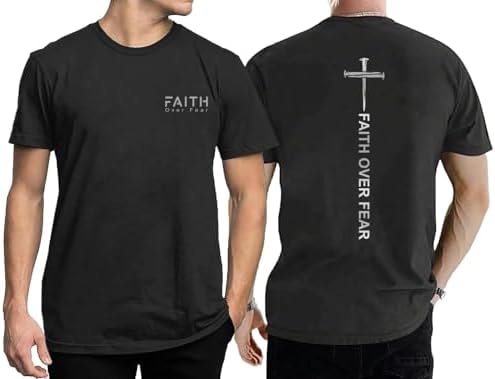 Eatbook Christian Shirts for Men Faith Over Fear Shirt Cross Graphic Tee