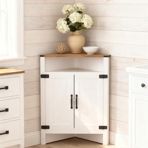 M METERXITY Bathroom Corner Cabinet with Barn Doors, Adjustable Shelf