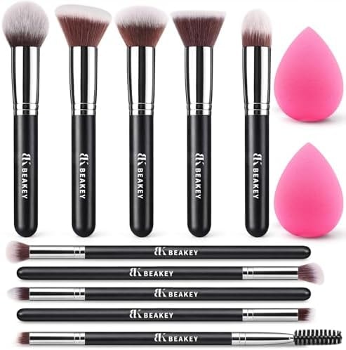BEAKEY Makeup Brushes set with 2 Blending Sponges,10 Brush Face and Eye Set