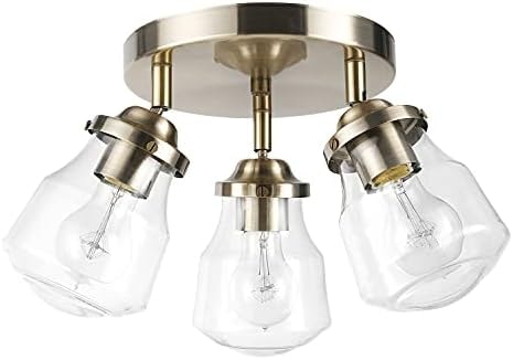 Globe Electric 59761 Gerard 3-Light Track Lighting Canopy Light, Antique Brass, Clear Glass Shades, Bulbs Included, Gold