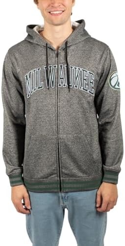 Ultra Game NBA Official Men’s MVP Super Soft Full Zip Hoodie Sweatshirt - Unisex, Milwaukee Bucks, Heather Charcoal, Large