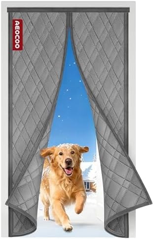 AEOCOO Insulated Door Curtains, Fit Size up to 36 x 80 Inches for Doorways/Front/Back/Basement, Magnetic Thermal Door Cover for Winter, Oxford Filled with Thick Cotton to Keep Warm, Grey, Diamond
