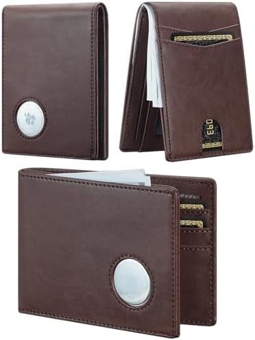 furid Leather Wallet Compatible with Airtag: Slim Air Tag Wallet for Men RFID Blocking, Bifold, Front Pocket, Minimalist Card Holder