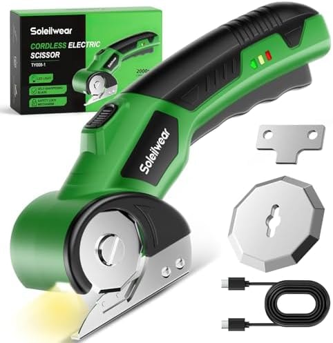 Cordless Electric Scissors, 4V Cardboard Cutter with 2 Blades, LED Light