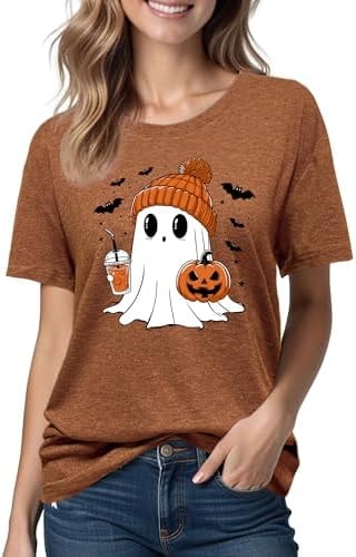 Halloween Shirts for Women: Pumpkin Ghost Short Sleeve Costume T-Shirt