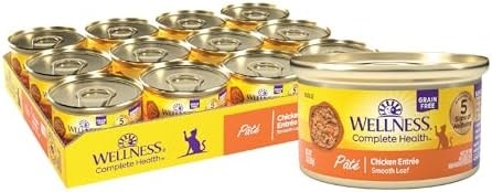 Wellness Complete Health Pate Adult Canned Wet Cat Food, Natural, Protein Rich, Grain Free, Chicken Entrée Recipe, 3 oz, Pack of 24 Cans