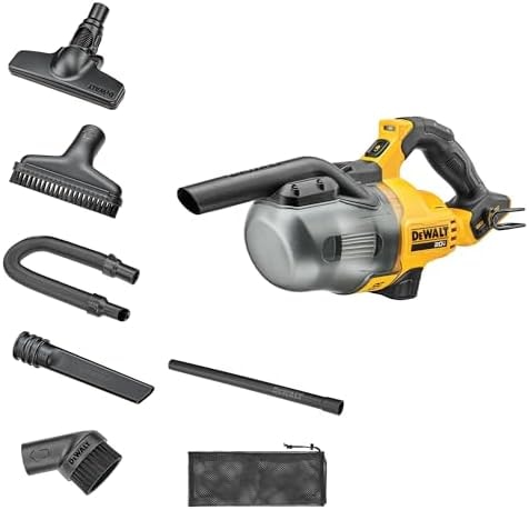 DEWALT 20V Handheld Vacuum Cordless, Car Vacuum with HEPA Filter, 6 Attachments and LED Light, High Performance Dry Only Small Shop Vac, Battery Not Included (DCV501HB), Grey-Yellow