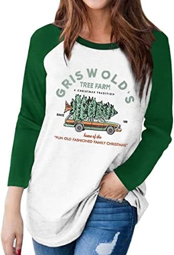 Anbech Griswold Family Christmas Shirt Women Raglan 3/4 Sleeve Baseball Tee Casual Tops (Green, S)