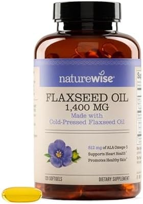 NatureWise Flaxseed Oil 1400 mg, Fish Free, High Potency Omega 3 with 812 mg ALA - Plant Based Omega 3 6 9 Supplement - Organic, Cold Pressed, Non-GMO - 120 Softgels[120-Day Supply]