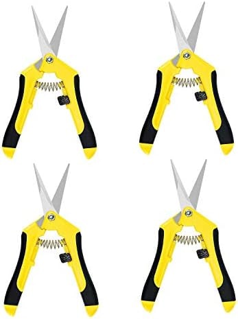 iPower 6.5 Inch Gardening Hand Pruner Pruning Shears Trimming Scissors with Straight Stainless Steel Blades for Bonsai, Herb, Bud, Hedge, 4-Pack, Yellow