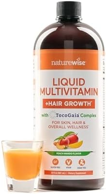 NatureWise Liquid Multivitamin Hair Growth for Women & Men + Tocogaia® for Hair Growth & Skin Elasticity Support + Biotin, Vitamin D, E, B - Sugar Free Multivitamin, Vegan - 30 fl oz[30 Servings]