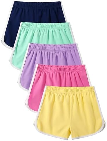 5 Pack Cotton Girls Shorts Toddler Girls Athletic Biker Running Shorts