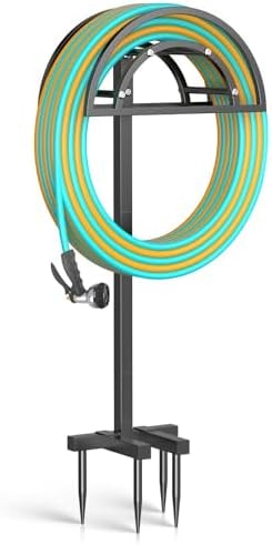 OLV Garden Hose Holder, Heavy Duty Freestanding Outdoor Water Hose Holder Stand Holds 150-ft Hoses, Detachable Metal Garden Storage Hanger Rack Organizer for Outside Yard Lawn Farm