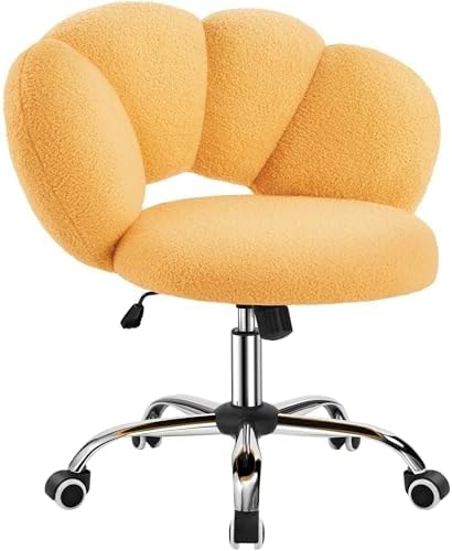 Yaheetech Yellow Petal Boucle Makeup Vanity Desk Chair with Wheels, Swivel