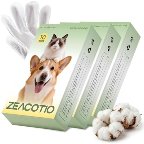 ZeaCotio Pet Wipes Gloves for Dogs and Cats, Disposable Pet Cleaning Gloves for Paws, Coat, Face and Butt, Soft Dog Wipes and Cat Wipes for Daily Grooming, Travel and Outdoor Use