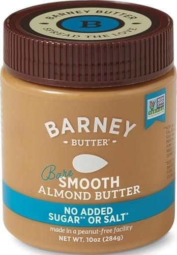 Barney Butter Almond Butter, Bare Smooth, 10 Ounce Jar, No Added Sugar or Salt, Skin-Free Almonds, No Stir, Non-GMO, Gluten Free, Keto, Paleo, Vegan