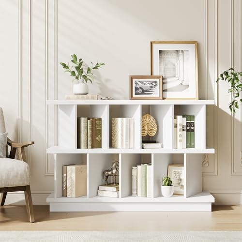 Garvee 8 Cube Storage Shelf Organizer - Wood Low Bookshelf with 10 Removable Back Panels, Display Storage Bookcase for Living Room, Bedroom, Home Office, Easy Assembly, White