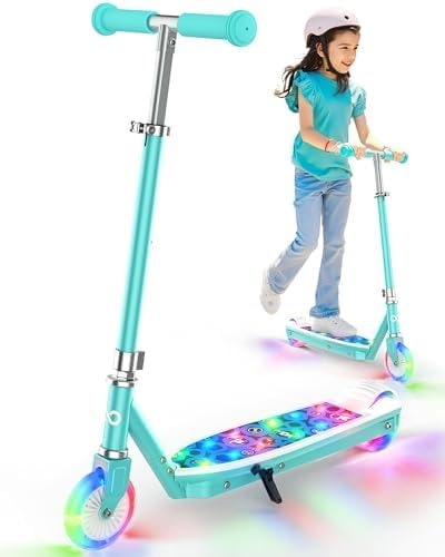Gyroor KS2 Kids Electric Scooter, 5 MPH, LED Light-Up Wheels, Aqua Blue