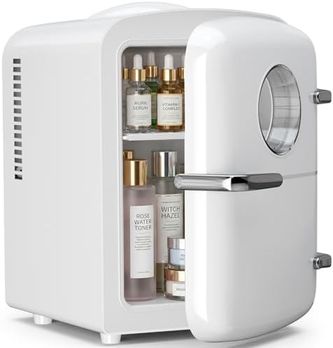Antarctic Star Compact Mini Fridge, 4L Capacity/6 Cans Portable Cooler and Warmer Compact Refrigerator, for Bedroom,Car,Office and Dorm, Small Cooler and Warmer for Cosmetics, Beverage and Food, White
