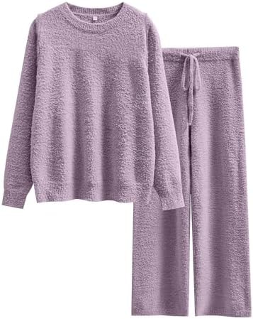 ANRABESS Lounge Sets for Women Fuzzy Fleece Pajama Set Purple Medium