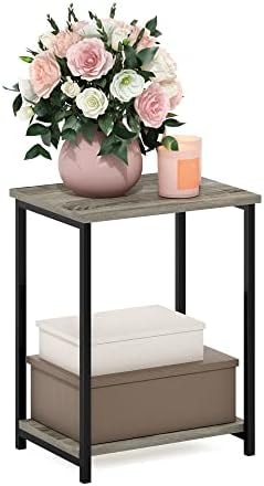Furinno Simplistic 2-Tier Metal Frame Side Table, French Oak