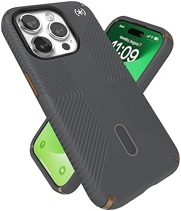 Speck MagSafe Case for iPhone 15 Pro - Drop & Camera Protection, ClickLock No-Slip, Wireless Charging Compatible, Fits All 6.1 Inch Models - Charcoal Grey/Cool Bronze/White