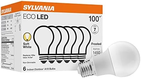 Sylvania ECO LED A19 Light Bulb, 100W Equivalent, Efficient 14.5W, 7 Year, 1450 Lumens, Non-Dimmable, Frosted, 2700K, Soft White - 6 Pack (40885)