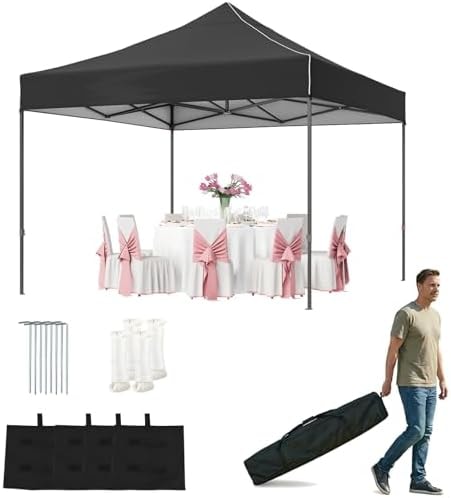 Aoxun 10x10 Pop Up Canopy, Outdoor Canopy with Carry Bag, Portable Instant Canopy Tent with 4 Sandbags and 8 Stakes for Outdoor Events, Parties, Beach, Backyard, Lawn