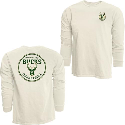 Milwaukee Bucks NBA Officially Licensed Long Sleeve T-Shirt Ringspun Front/Back Ivory, Large