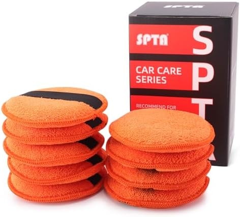 SPTA Microfiber Applicator Pads, 9Pcs 5 inch Car Wax Applicator Hand Polishing Microfiber Foam Pads Set with Grip of Elastic Band, Microfiber Buffing Cleaning Pads for Car Polish Applying Wax