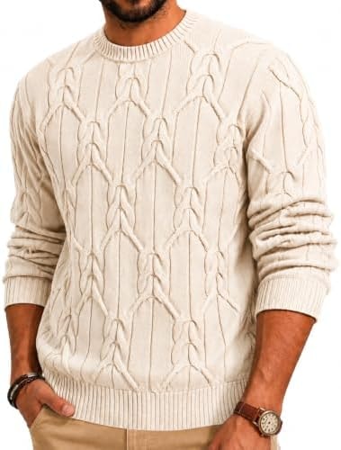Gracyoga Sweaters for Men Casual Long Sleeve Cable Knit Pullover Sweater