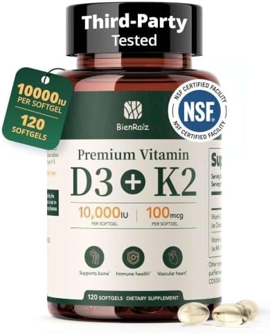 BienRaíz Vitamin D3 K2 10000IU, All-Trans MK-7 100mcg, 120 Softgels