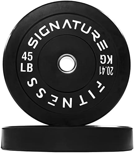 Signature Fitness 2" Olympic Bumper Plate Weight Plates with Steel Hub, 45LB, Pair