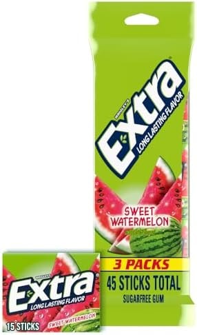 EXTRA Gum Watermelon Sugar Free Chewing Gum For Fresh Breath, 15ct (3 Pack)