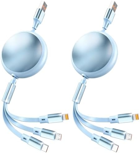 2Pack Multi Charging Cable, Retractable Car Charger for Multiple Devices