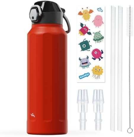 Konokyo FLOWPLAY 40oz Push-Button Insulated Water Bottle, Red